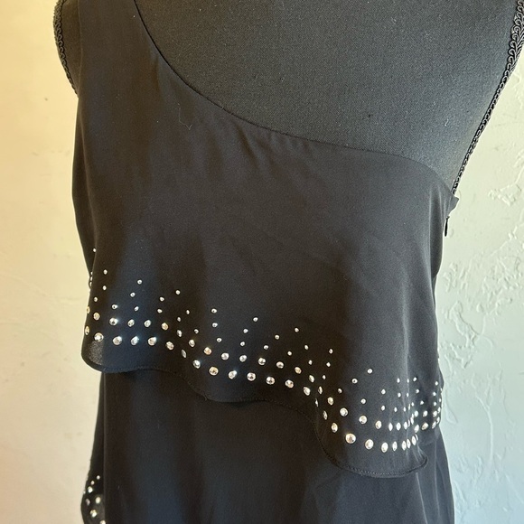 Express Black One-Shoulder Mini Dress with Studded Details on Ruffles Sz 6 - Picture 3 of 12
